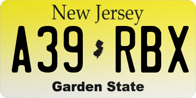 NJ license plate A39RBX