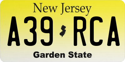 NJ license plate A39RCA