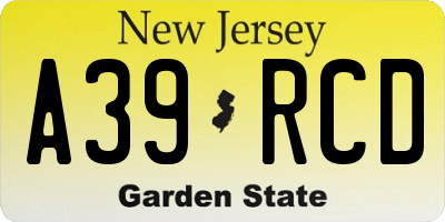 NJ license plate A39RCD