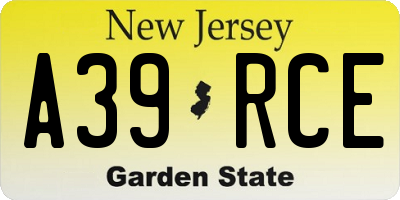 NJ license plate A39RCE