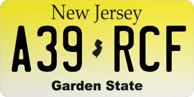 NJ license plate A39RCF