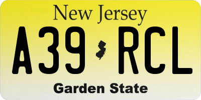 NJ license plate A39RCL