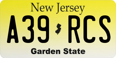 NJ license plate A39RCS