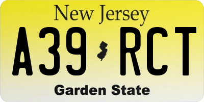 NJ license plate A39RCT