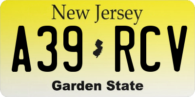 NJ license plate A39RCV