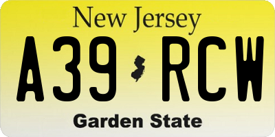 NJ license plate A39RCW