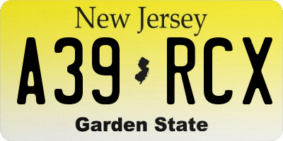NJ license plate A39RCX