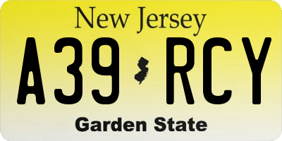 NJ license plate A39RCY