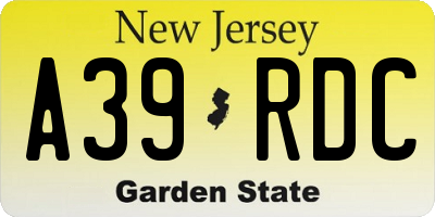 NJ license plate A39RDC
