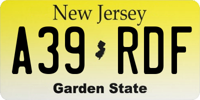 NJ license plate A39RDF
