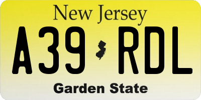 NJ license plate A39RDL