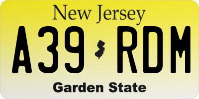 NJ license plate A39RDM