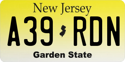 NJ license plate A39RDN