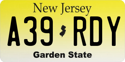 NJ license plate A39RDY