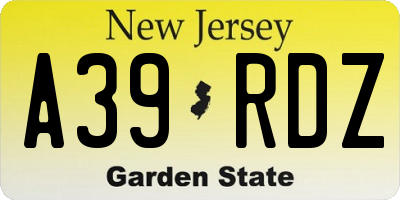 NJ license plate A39RDZ