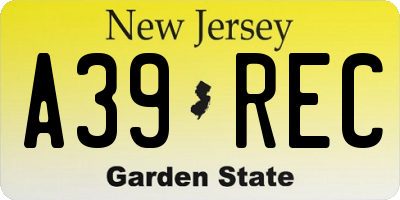NJ license plate A39REC