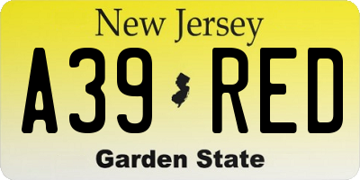 NJ license plate A39RED