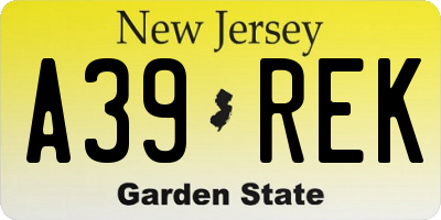 NJ license plate A39REK