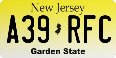 NJ license plate A39RFC