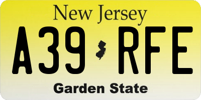 NJ license plate A39RFE