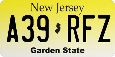 NJ license plate A39RFZ