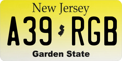 NJ license plate A39RGB