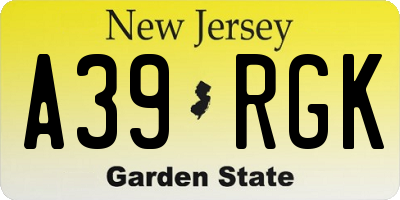 NJ license plate A39RGK