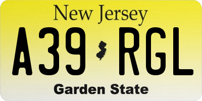 NJ license plate A39RGL
