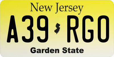 NJ license plate A39RGO