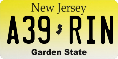 NJ license plate A39RIN