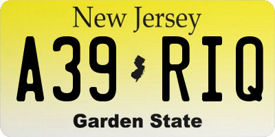 NJ license plate A39RIQ
