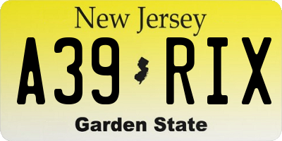 NJ license plate A39RIX