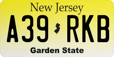 NJ license plate A39RKB