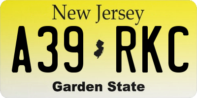 NJ license plate A39RKC