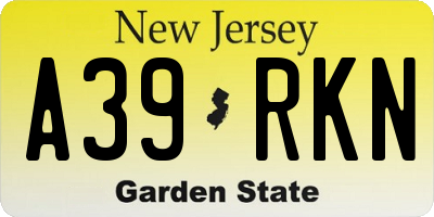 NJ license plate A39RKN