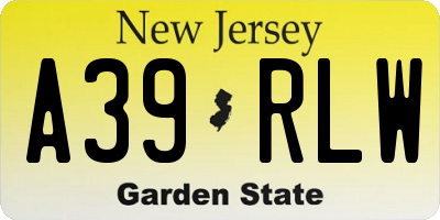 NJ license plate A39RLW