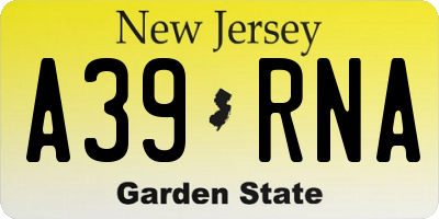 NJ license plate A39RNA