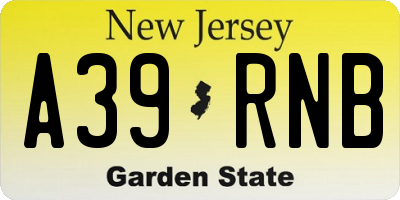 NJ license plate A39RNB