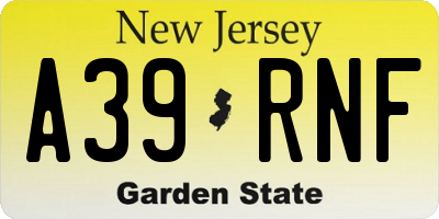 NJ license plate A39RNF