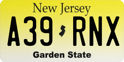 NJ license plate A39RNX