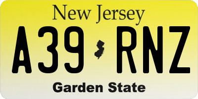 NJ license plate A39RNZ