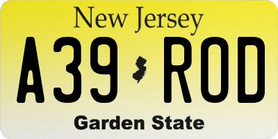 NJ license plate A39ROD