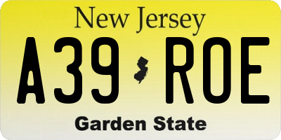 NJ license plate A39ROE