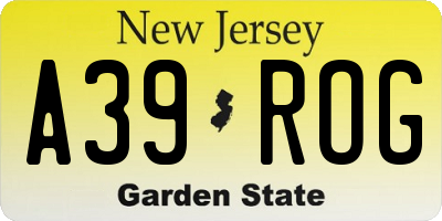 NJ license plate A39ROG