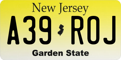 NJ license plate A39ROJ