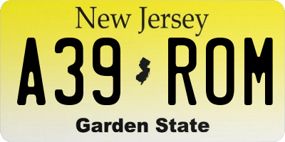 NJ license plate A39ROM