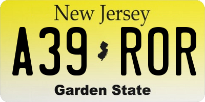 NJ license plate A39ROR