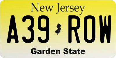 NJ license plate A39ROW