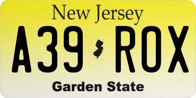 NJ license plate A39ROX