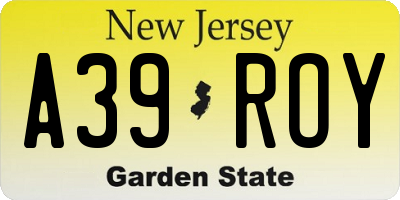 NJ license plate A39ROY